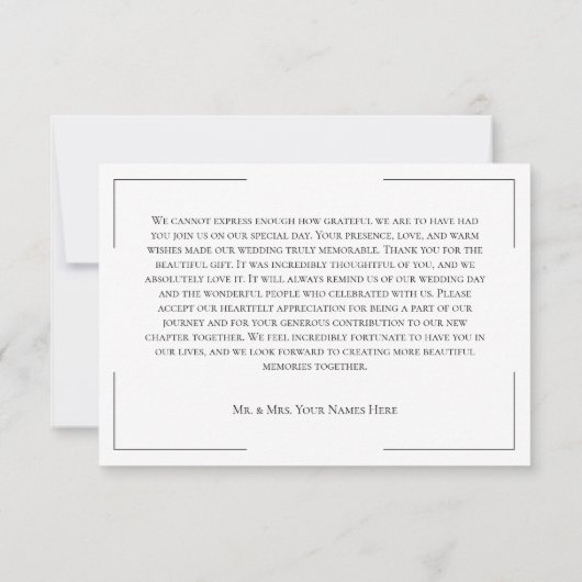 Minimale Typografie Zwart-wit bruiloft Bedankkaart (Achterkant)