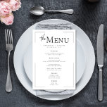 Minimale Typografie Zwart-wit bruiloft Menu<br><div class="desc">Slank, verfijnd en moeiteloos elegant - deze moderne trouwmenukaart is perfect voor het paar dat van tijdloos design houdt met een eigentijdse twist. Met heldere houtskool zwarte tekst op een schone witte achtergrond, wordt de lay-out omlijst door een dunne opengewerkte rand die precies de juiste toets van detail toevoegt. De...</div>
