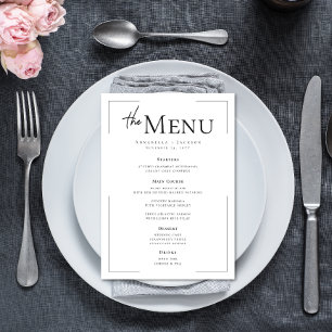 Minimale Typografie Zwart-wit bruiloft Menu