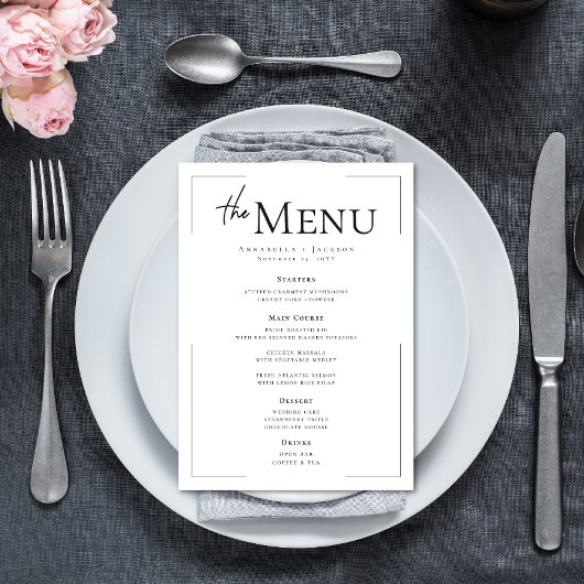 Minimale Typografie Zwart-wit bruiloft Menu