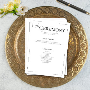 Minimale Typografie Zwart-wit bruiloft Programmakaart