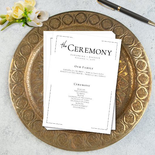 Minimale Typografie Zwart-wit bruiloft Programmakaart