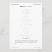 Minimale Typografie Zwart-wit bruiloft Programmakaart (Achterkant)