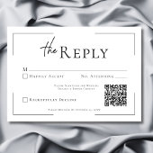 Minimale Typografie Zwart-wit bruiloft QR-code RSVP Kaartje