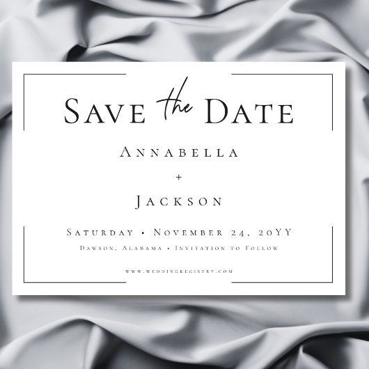 Minimale Typografie Zwart-wit bruiloft Save The Date