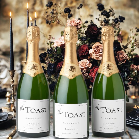 Minimale Typografie Zwart-wit bruiloft Sparkling Wijnetiket