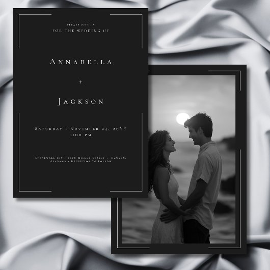 Minimale Typografie Zwart-wit Fotobruiloft Kaart