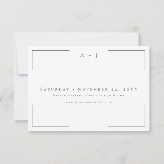 Minimale Typografie Zwart-wit Fotobruiloft Save The Date (Achterkant)