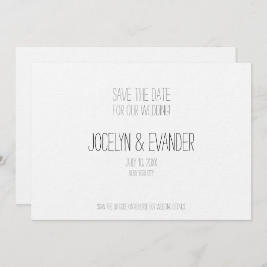 Minimale Typografie zwart-wit Opslaan Datum Save The Date (Voorkant / Achterkant)