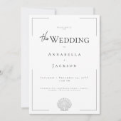 Minimale Typografie Zwart Wit Shell Fotobruiloft Kaart (Voorkant)