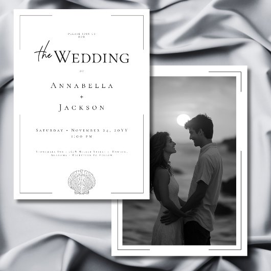 Minimale Typografie Zwart Wit Shell Fotobruiloft Kaart