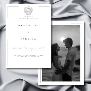 Minimale Typografie Zwart Wit Shell Fotobruiloft Kaart