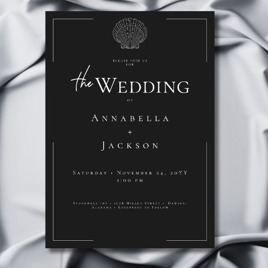 Minimale Typografie Zwart & Wit Shell Wedding Kaart