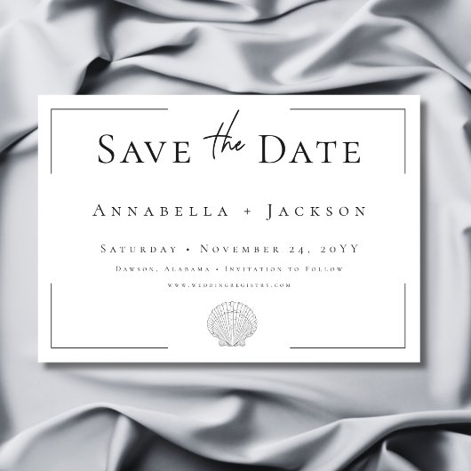 Minimale Typografie Zwart & Wit Shell Wedding Save The Date