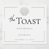 Minimale Typografie Zwart & Wit Zeeschelp Trouwen Sparkling Wijnetiket (Enkel label)