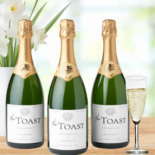 Minimale Typografie Zwart & Wit Zeeschelp Trouwen Sparkling Wijnetiket