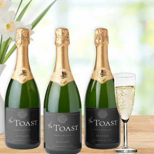 Minimale Typografie Zwart & Wit Zeeschelp Trouwen Sparkling Wijnetiket