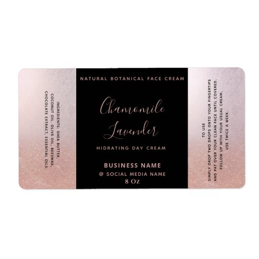 Minimale typografie zwarte gouden roos crème etiket (Voorkant)