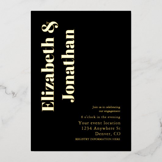 Minimale Typografische Engagement Party Folie Uitnodiging (Voorkant)