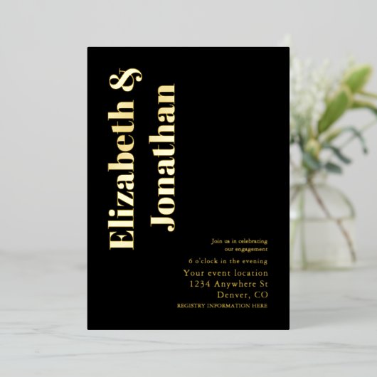 Minimale Typografische Engagement Party Folie Uitnodiging (Staand Voorkant)