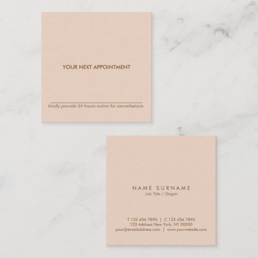 Minimale typografische peach Square Appointkaart Vierkante Visitekaartje (Voorkant / Achterkant)
