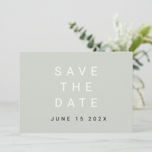 Minimale Typografische Sage sparen de Datum Save The Date (Staand voorkant)