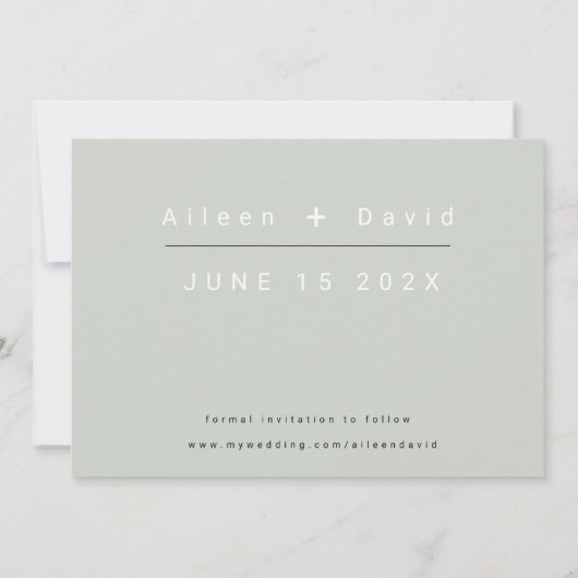 Minimale Typografische Sage sparen de Datum Save The Date (Achterkant)