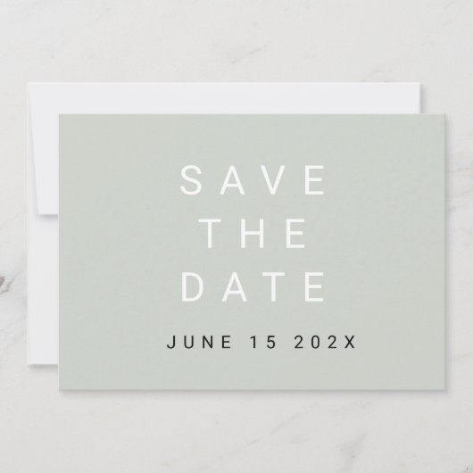 Minimale typografische saliegroene Bewaar De Datum Save The Date (Voorkant)