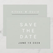 Minimale typografische saliegroene Bewaar De Datum Save The Date (Voorkant / Achterkant)