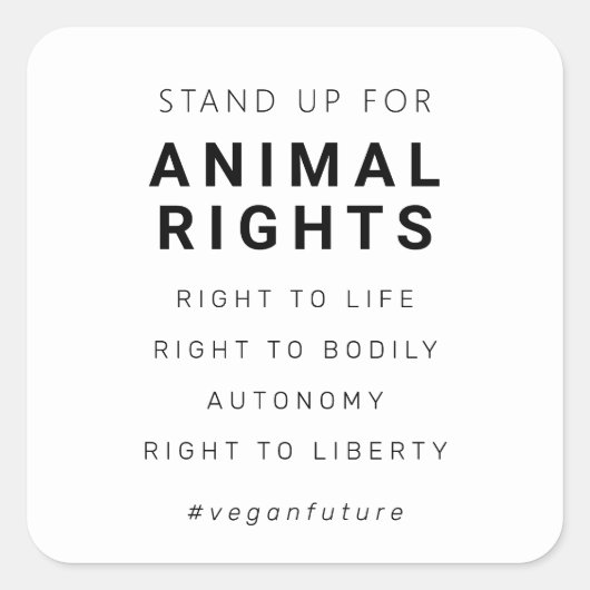 Minimale typografische vierkant van Vegan Animal R Vierkante Sticker (Voorkant)