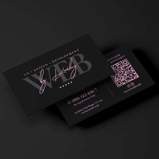 Minimale UI UX-webontwerper Roze Zwart Ontwikkelaa Visitekaartje