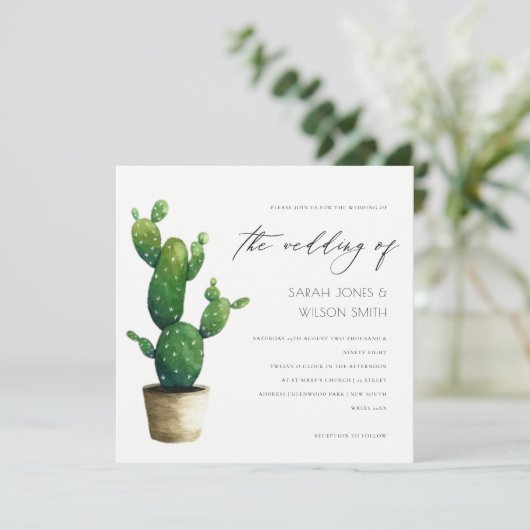 Minimale uitnodigende groene olievlek van Cactus Bedankkaart (Staand voorkant)