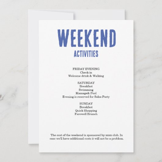 Minimale uitnodiging Bachelorette Weekend (Achterkant)