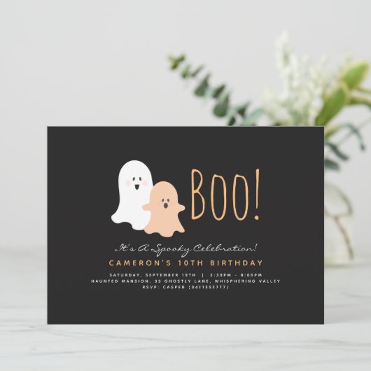 Minimale uitnodiging Boo Cute Ghost Halloween (Staand voorkant)