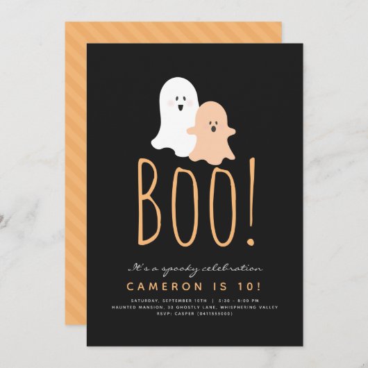 Minimale uitnodiging Boo Cute Ghost Halloween (Voorkant / Achterkant)