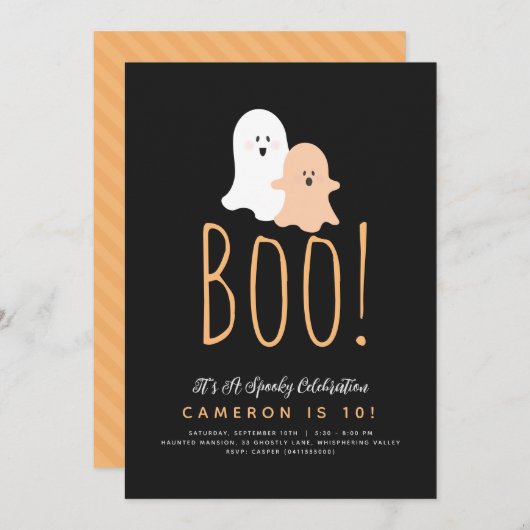Minimale uitnodiging Boo Cute Ghost Halloween (Voorkant / Achterkant)