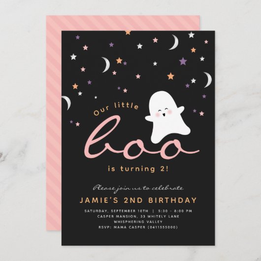 Minimale uitnodiging Boo Cute Ghost Halloween (Voorkant / Achterkant)
