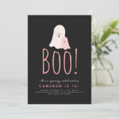 Minimale uitnodiging Boo Cute Ghost Halloween (Staand voorkant)