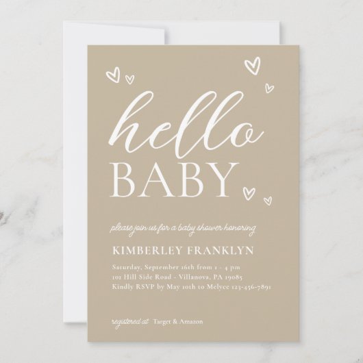 Minimale uitnodiging Hallo Baby shower (Voorkant)