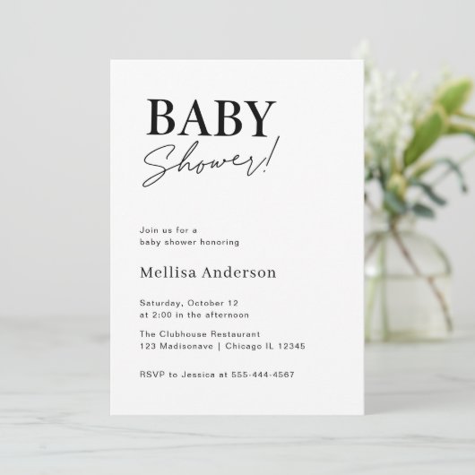 Minimale uitnodiging tot Baby shower (Staand voorkant)