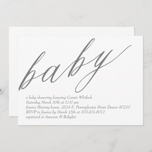 Minimale uitnodiging tot Baby shower (Voorkant / Achterkant)