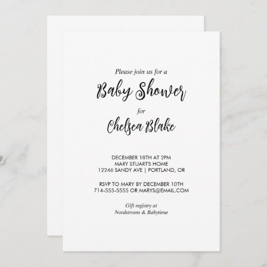 Minimale uitnodiging tot Baby shower (Voorkant / Achterkant)