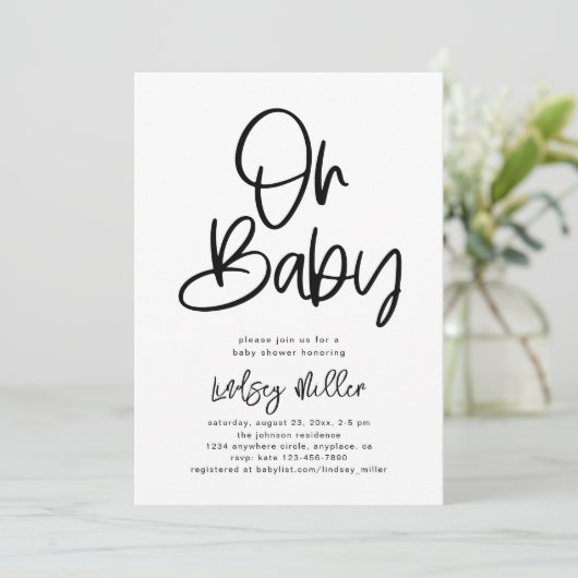 Minimale uitnodiging tot Baby shower (Staand voorkant)