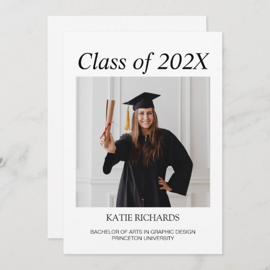 Minimale uitnodiging tot fotoAfstuderen (Voorkant / Achterkant)