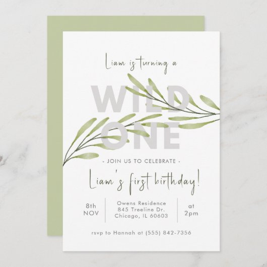 Minimale uitnodiging tot geboorte van wilde bloeme (Voorkant / Achterkant)