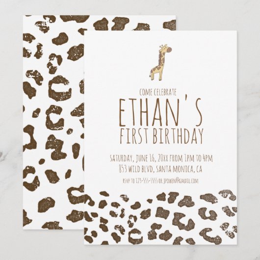 Minimale uitnodiging tot Giraffe van de dag (Voorkant / Achterkant)