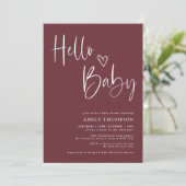 Minimale uitnodiging tot het Baby shower Burgundy  (Staand voorkant)