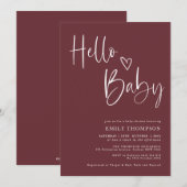 Minimale uitnodiging tot het Baby shower Burgundy  (Voorkant / Achterkant)