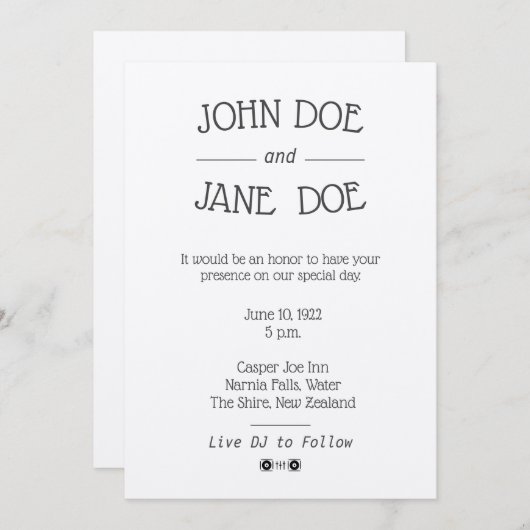Minimale uitnodiging tot huwelijk met DJ-logo's (Voorkant / Achterkant)