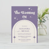 Minimale uitnodiging tot Paarse bruiloft met Retro (Staand voorkant)